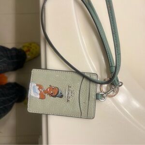 Coach Sage Green Leather ID Lanyard with Character Motif